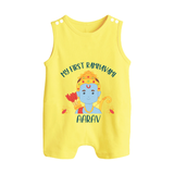 My First Ram Navami - Embracing The Spirit Of Lord Rama With Our Customized Romper Suit For Babies With Name - PASTEL YELLOW - 0 - 5 Months Old (Chest 18")