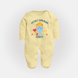 My First Ram Navami - Embracing The Spirit Of Lord Rama With Our Customized Sleep Suit For Babies With Name - PASTEL YELLOW - New Born (Chest 7.5")