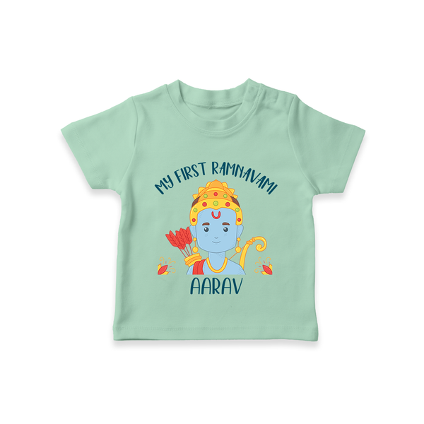 My First Ram Navami - Embracing The Spirit Of Lord Rama With Our Customized T-Shirt For kids With Name - MINT GREEN - 0-5 Months Old (Chest 17")