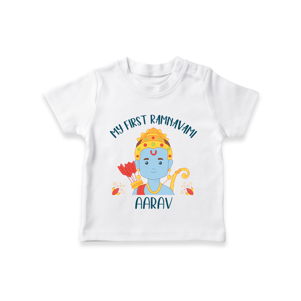 My First Ram Navami - Embracing The Spirit Of Lord Rama With Our Customized T-Shirt For kids With Name - WHITE - 0-5 Months Old (Chest 17")