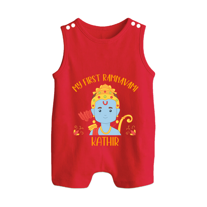 My First Ram Navami - Embracing The Spirit Of Lord Rama With Our Customized Romper Suit For Babies With Name - RED - 0 - 5 Months Old (Chest 18")