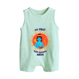 My First Ram Navami - A Festival Of Devotion And Joy With Our Customized Romper Suit For Babies With Name - MINT GREEN - 0 - 5 Months Old (Chest 18")