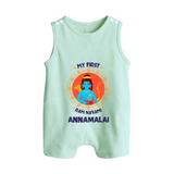 My First Ram Navami Name Print Romper suit - MINT GREEN - 0 - 5 Months Old (Chest 18")