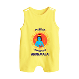 My First Ram Navami Name Print Romper suit - PASTEL YELLOW - 0 - 5 Months Old (Chest 18")