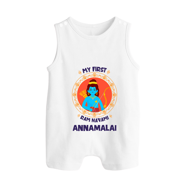 My First Ram Navami Name Print Romper suit - WHITE - 0 - 5 Months Old (Chest 18")