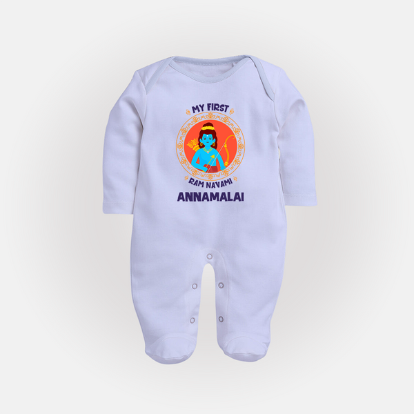 My First Ram Navami Name Print Fullbody suit - BABY BLUE - New Born (Chest 7.5")