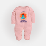 My First Ram Navami Name Print Fullbody suit - BABY PINK - New Born (Chest 7.5")
