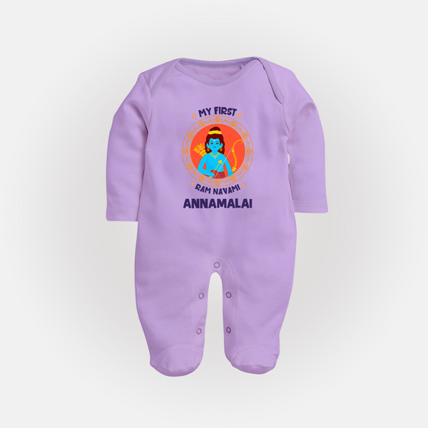 My First Ram Navami Name Print Fullbody suit - LILAC - New Born (Chest 7.5")
