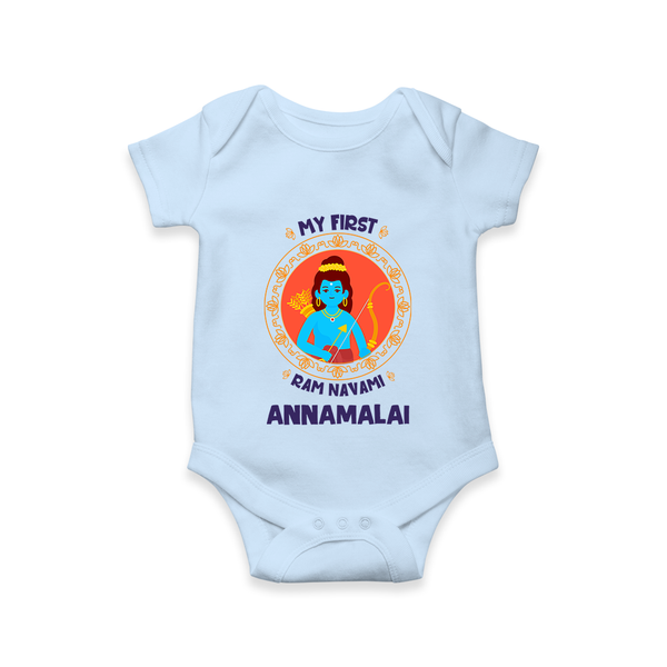 My First Ram Navami Name Print Romper - BABY BLUE - New Born (Chest 14")