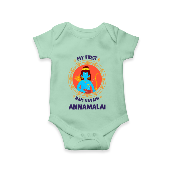 My First Ram Navami Name Print Romper - MINT GREEN - New Born (Chest 14")