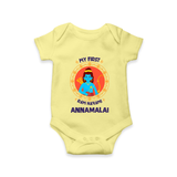 My First Ram Navami Name Print Romper - PASTEL YELLOW - New Born (Chest 14")