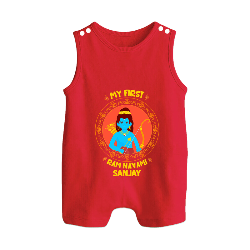 My First Ram Navami - A Festival Of Devotion And Joy With Our Customized Romper Suit For Babies With Name - RED - 0 - 5 Months Old (Chest 18")