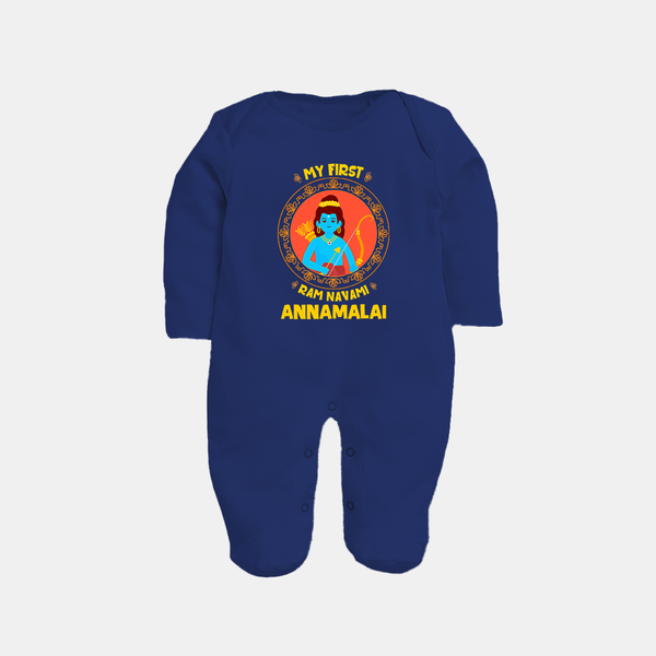 My First Ram Navami Name Print Fullbody suit - NAVY BLUE - New Born (Chest 7.5")
