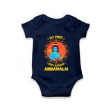 My First Ram Navami Name Print Romper - NAVY BLUE - New Born (Chest 14")