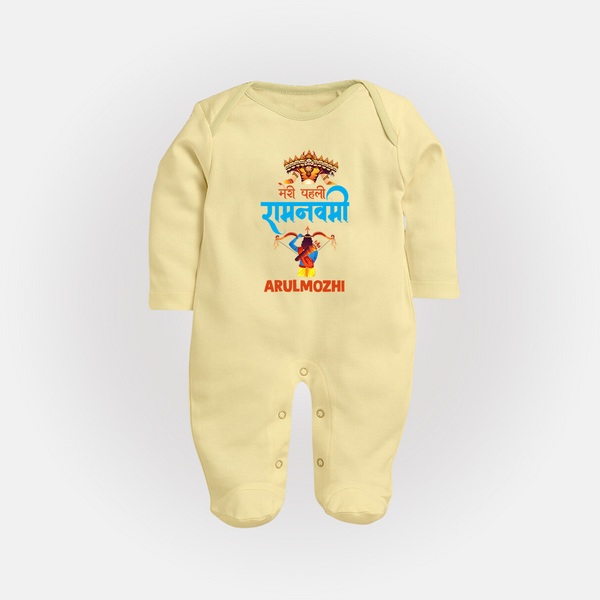 Ram Navami Baby Fullbody suit – Hindi Edition - PASTEL YELLOW - New Born (Chest 7.5")