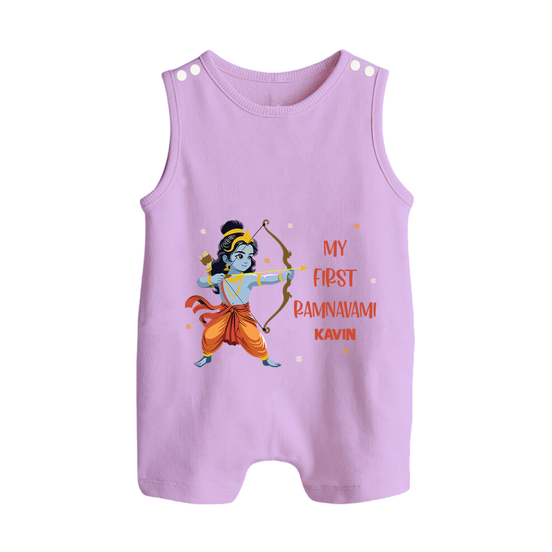 My First Ram Navami - Cherishing The Divine Grace With Our Customized Romper Suit For Babies With Name - LILAC - 0 - 5 Months Old (Chest 18")