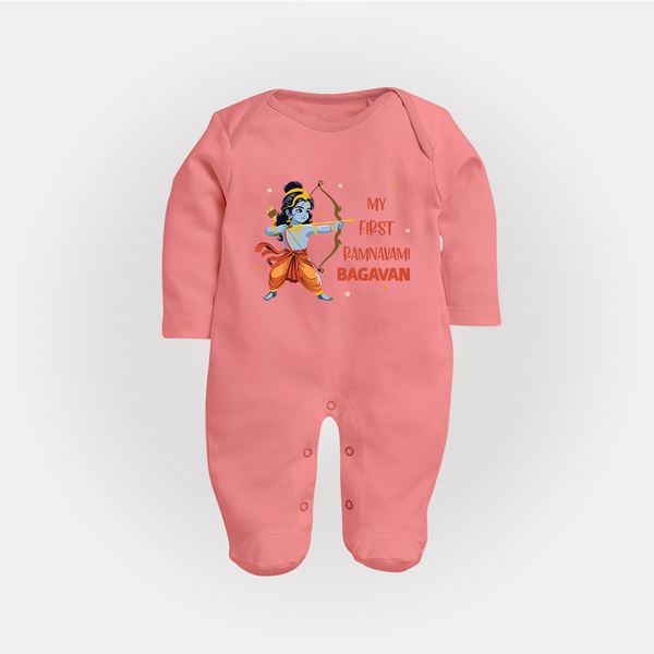 Ram Navami First Festival Baby Fullbody suit - PEACH - New Born (Chest 7.5")