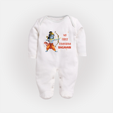 Ram Navami First Festival Baby Fullbody suit - WHITE - New Born (Chest 7.5")