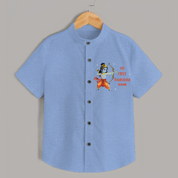 My First Ram Navami - Cherishing The Divine Grace With Our Customized Shirt For kids With Name - SKY BLUE - 0 - 6 Months Old (Chest 23")