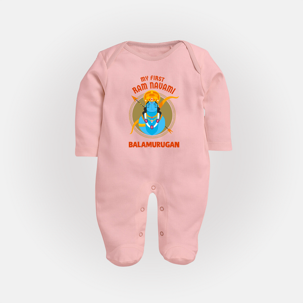 First Ram Navami Devotional Baby Fullbody suit - BABY PINK - New Born (Chest 7.5")