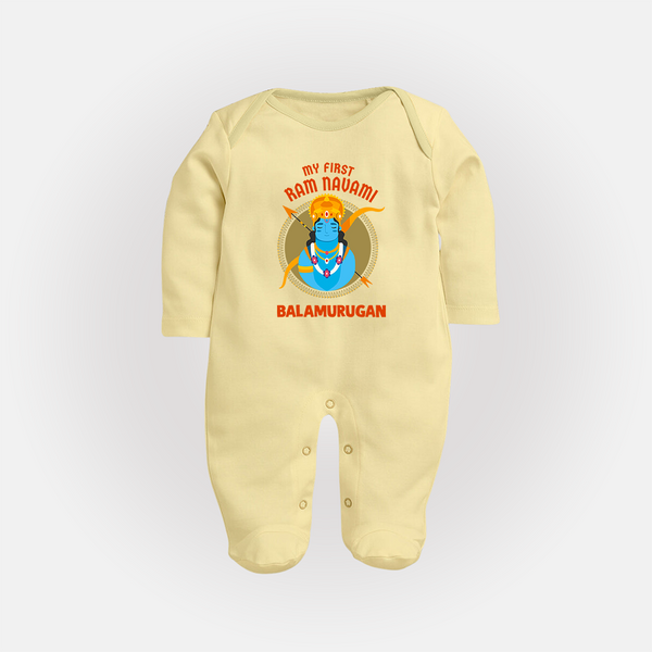 First Ram Navami Devotional Baby Fullbody suit - PASTEL YELLOW - New Born (Chest 7.5")