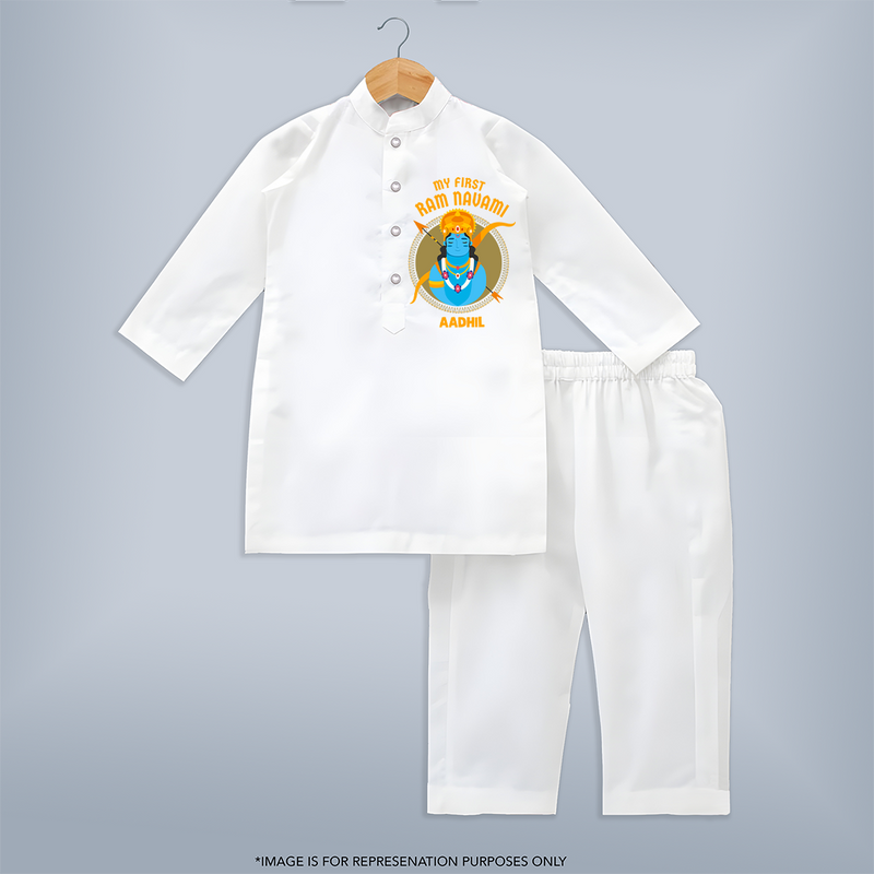 My First Ram Navami - A Celebration Of Virtue And Valor With Our Customized Kurta Set For kids With Name - WHITE - 3 - 6 Months Old (Chest 24", Kurta Length 14'', Waist 19", Pant Length 14")