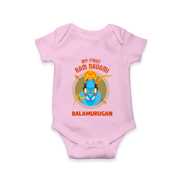 First Ram Navami Devotional Baby Romper - BABY PINK - New Born (Chest 14")