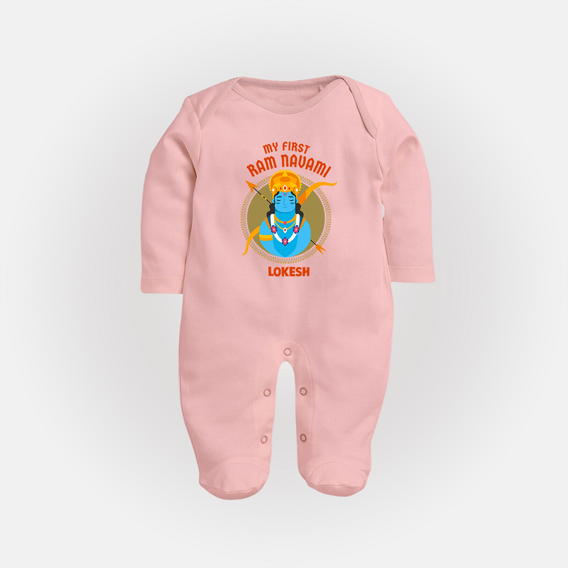 My First Ram Navami - A Celebration Of Virtue And Valor With Our Customized Sleep Suit For Babies With Name - BABY PINK - New Born (Chest 7.5")