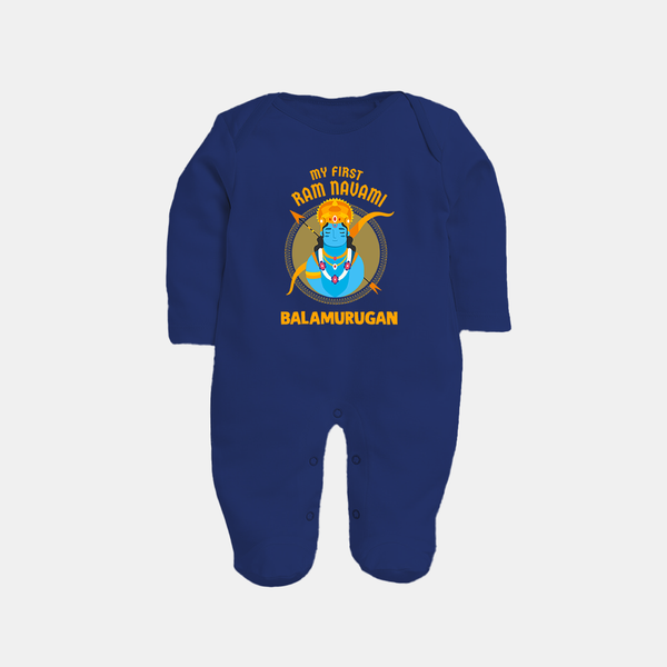 First Ram Navami Devotional Baby Fullbody suit - NAVY BLUE - New Born (Chest 7.5")