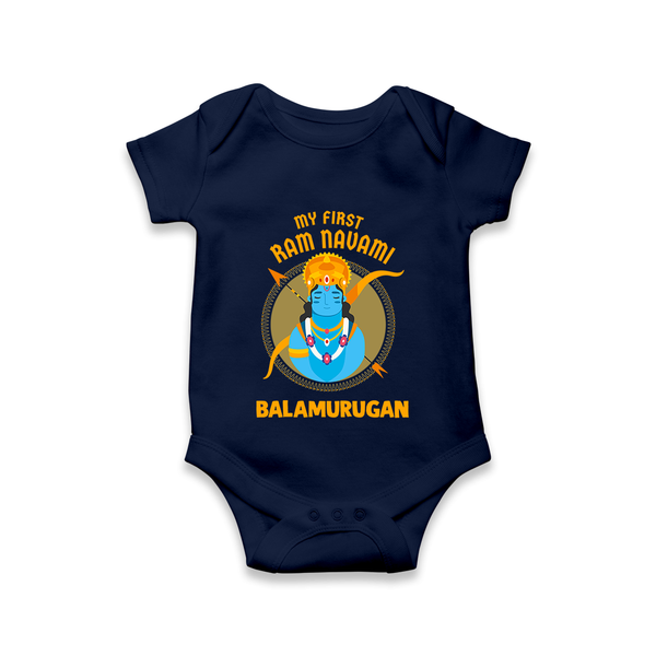 First Ram Navami Devotional Baby Romper - NAVY BLUE - New Born (Chest 14")