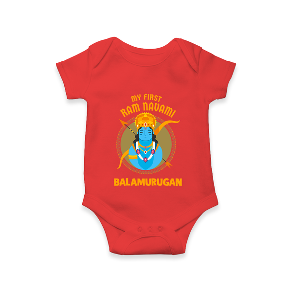 First Ram Navami Devotional Baby Romper - RED - New Born (Chest 14")