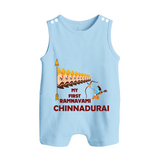 My First Ramnavami – Personalized Baby Romper suit - BABY BLUE - 0 - 5 Months Old (Chest 18")