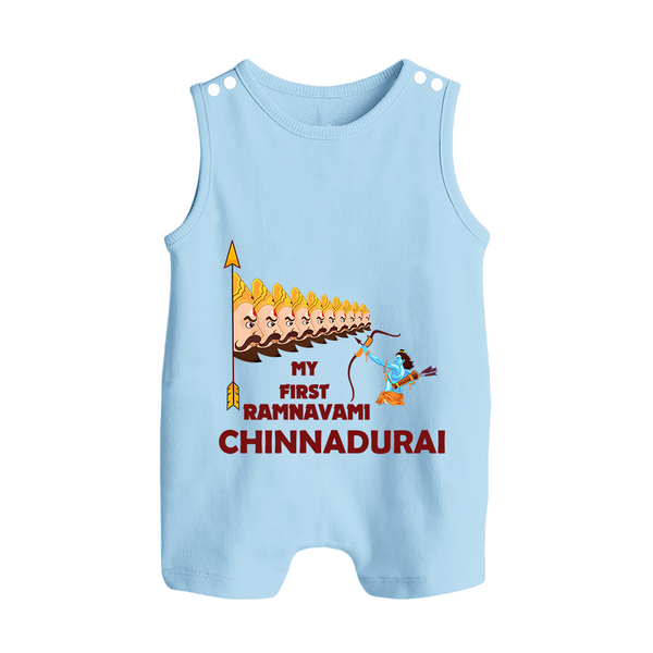 My First Ramnavami – Personalized Baby Romper suit - BABY BLUE - 0 - 5 Months Old (Chest 18")