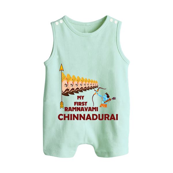 My First Ramnavami – Personalized Baby Romper suit - MINT GREEN - 0 - 5 Months Old (Chest 18")