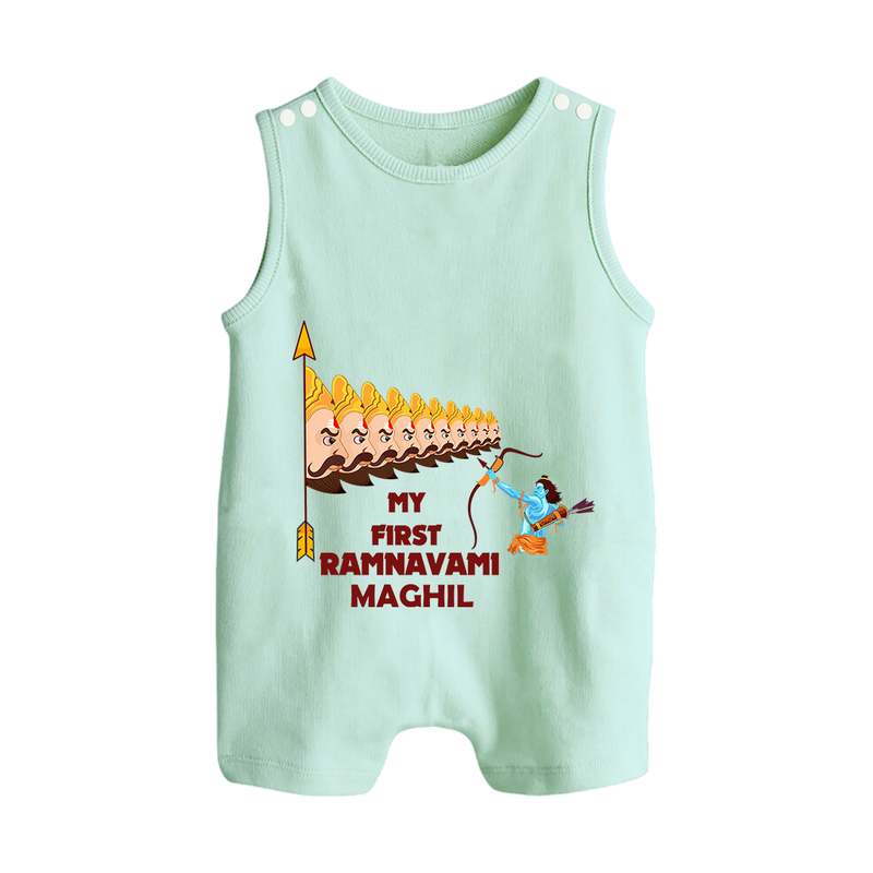 My First Ram Navami - Showered In The Blessings Of Lord Rama With Our Customized Romper Suit For Babies With Name - MINT GREEN - 0 - 5 Months Old (Chest 18")