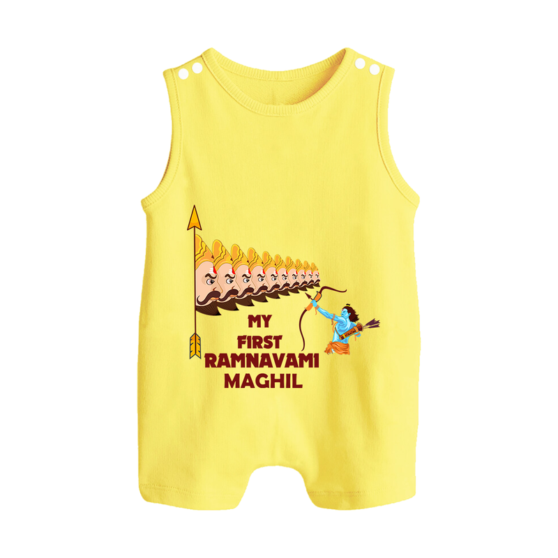 My First Ram Navami - Showered In The Blessings Of Lord Rama With Our Customized Romper Suit For Babies With Name - PASTEL YELLOW - 0 - 5 Months Old (Chest 18")