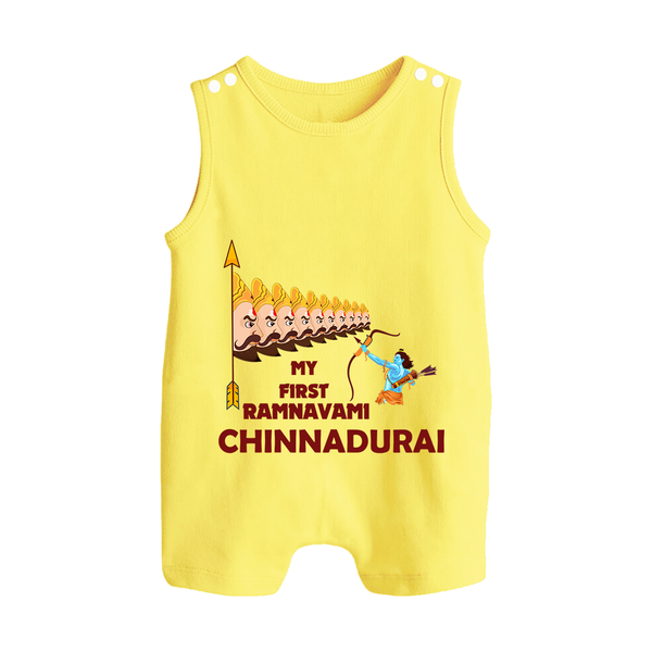 My First Ramnavami – Personalized Baby Romper suit - PASTEL YELLOW - 0 - 5 Months Old (Chest 18")
