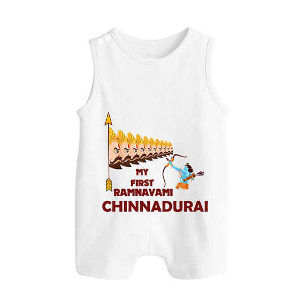 My First Ramnavami – Personalized Baby Romper suit - WHITE - 0 - 5 Months Old (Chest 18")