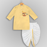 My First Ram Navami - Showered In The Blessings Of Lord Rama With Our Customized Drapped Dhoti For kids With Name - YELLOW - 0 - 6 Month Old (Chest 24", Kurta Length 14" , Waist 19", Dhoti Length 14")