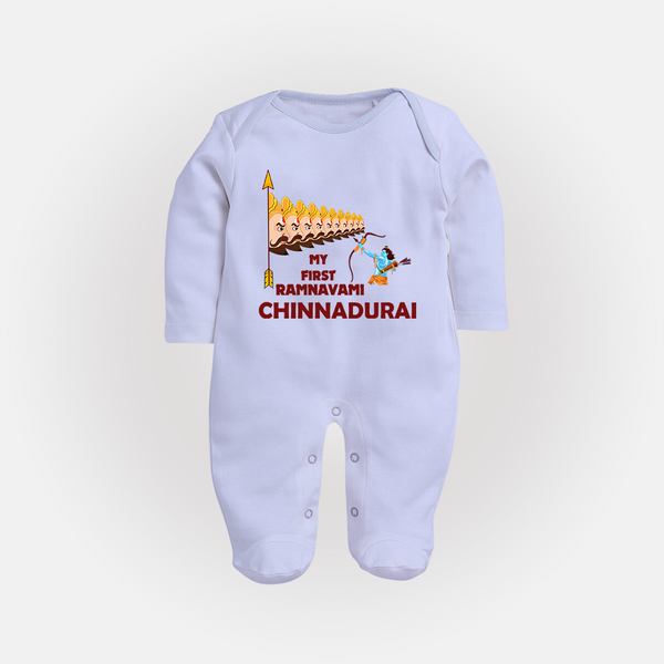 My First Ramnavami – Personalized Baby Fullbody suit - BABY BLUE - New Born (Chest 7.5")
