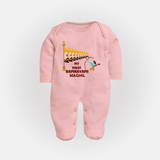 My First Ram Navami - Showered In The Blessings Of Lord Rama With Our Customized Sleep Suit For Babies With Name - BABY PINK - New Born (Chest 7.5")