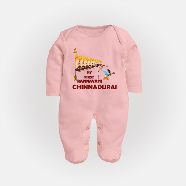 My First Ramnavami – Personalized Baby Fullbody suit - BABY PINK - New Born (Chest 7.5")