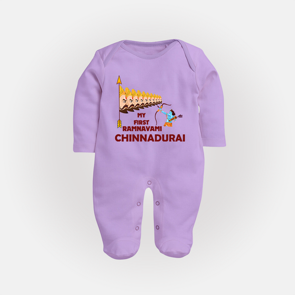 My First Ramnavami – Personalized Baby Fullbody suit - LILAC - New Born (Chest 7.5")