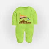 My First Ramnavami – Personalized Baby Fullbody suit - LIME GREEN - New Born (Chest 7.5")