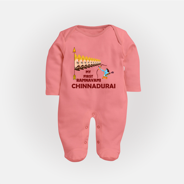 My First Ramnavami – Personalized Baby Fullbody suit - PEACH - New Born (Chest 7.5")