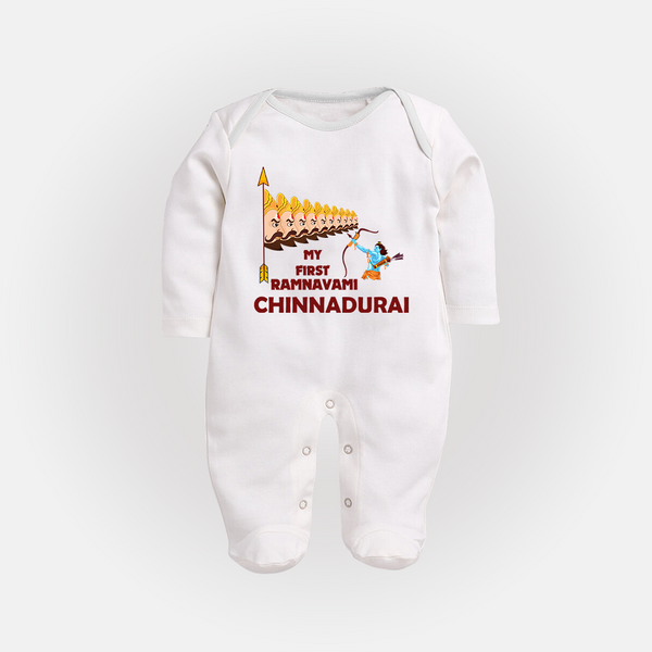 My First Ramnavami – Personalized Baby Fullbody suit - WHITE - New Born (Chest 7.5")