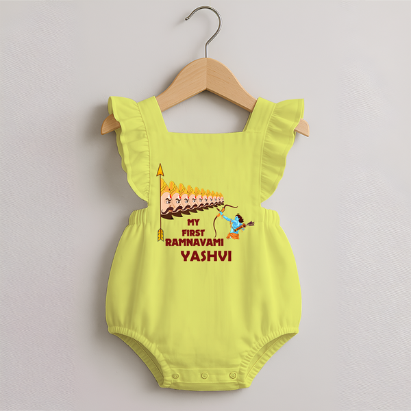 My First Ramnavami – Personalized Romper Frock - PASTEL YELLOW - 0 - 3 Months Old (Chest 19")