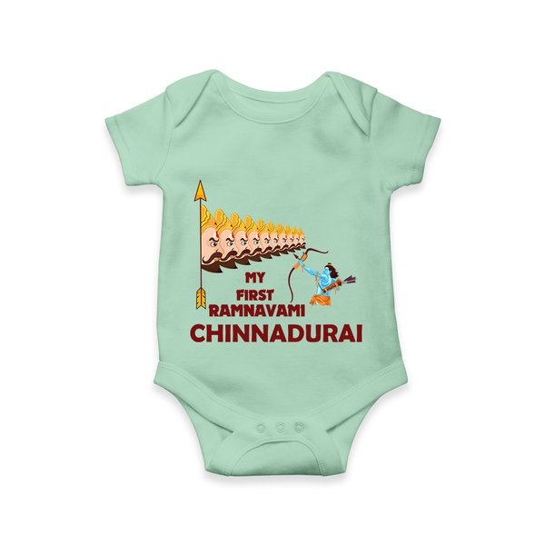 My First Ramnavami – Personalized Baby Romper - MINT GREEN - New Born (Chest 14")