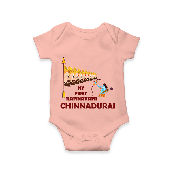 My First Ramnavami – Personalized Baby Romper - PEACH - New Born (Chest 14")
