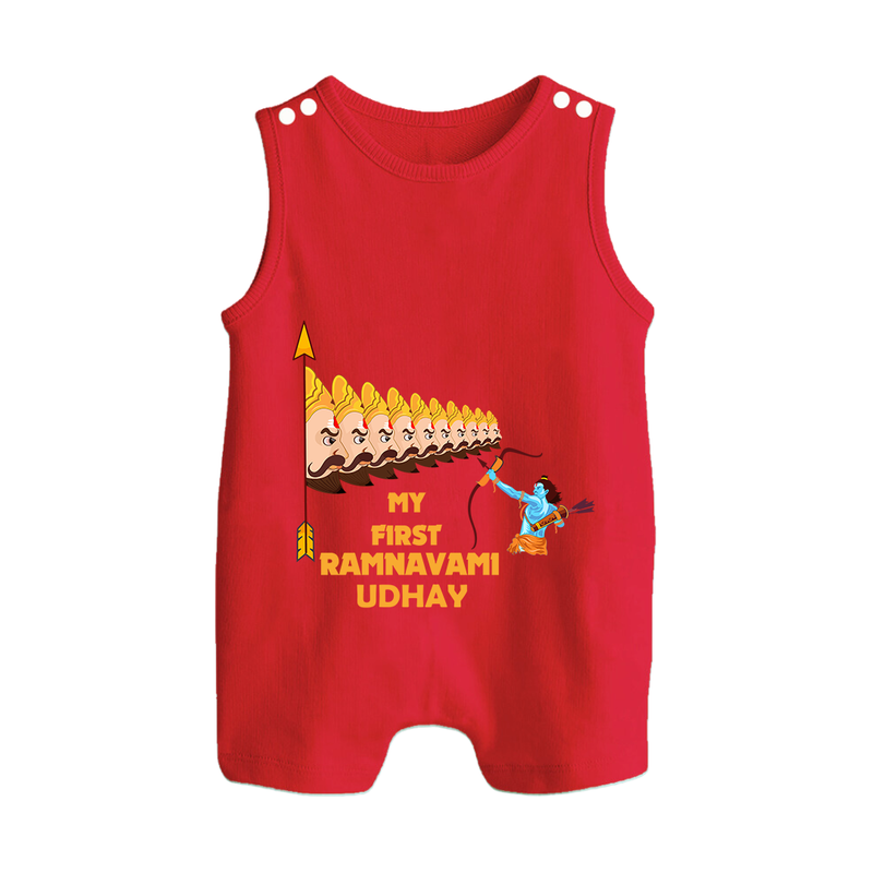 My First Ram Navami - Showered In The Blessings Of Lord Rama With Our Customized Romper Suit For Babies With Name - RED - 0 - 5 Months Old (Chest 18")